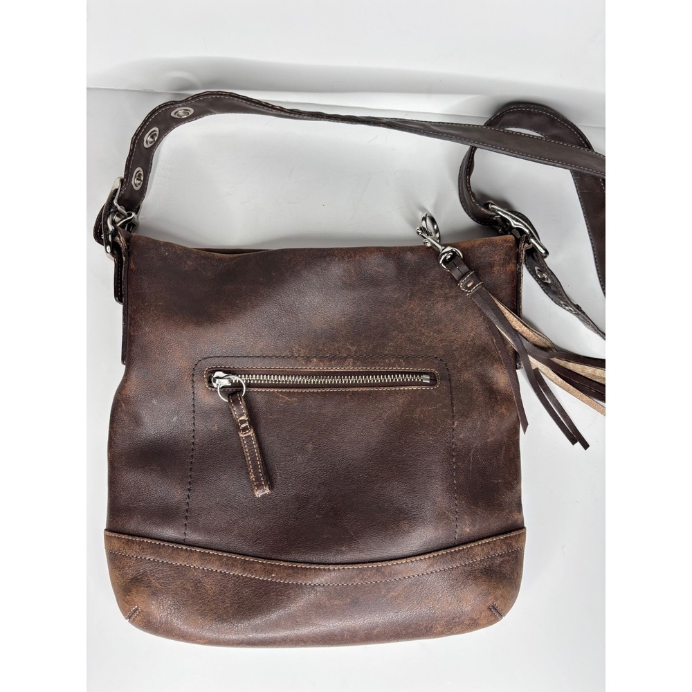 Coach Shoulder Bag Women Brown Distressed Leather Crossbody H052-1415 AS IS